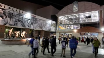 Nov 5, 2015; Buffalo, NY, USA; Fans enter the First Niagara Center before a game between the Buffalo Sabres and the Tampa Bay Lightning. Mandatory Credit: Timothy T. Ludwig-USA TODAY Sports
