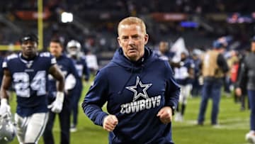 CHICAGO, ILLINOIS - DECEMBER 05: Head coach Jason Garrett of the Dallas Cowboys leaves the field following a game against the Chicago Bears at Soldier Field on December 05, 2019 in Chicago, Illinois. (Photo by Stacy Revere/Getty Images)