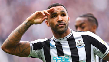 NEWCASTLE UPON TYNE, ENGLAND - APRIL 22: Callum Wilson of Newcastle United celebrates after scoring a goal to make it 6-1 during the Premier League match between Newcastle United and Tottenham Hotspur at St. James Park on April 22, 2023 in Newcastle upon Tyne, United Kingdom. (Photo by Robbie Jay Barratt - AMA/Getty Images)