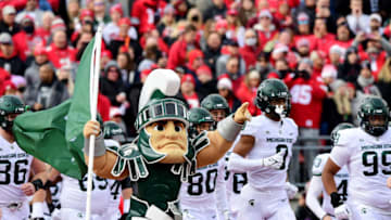 COLUMBUS, OHIO - NOVEMBER 20: The Michigan State Spartans take the field for the first half of a game against the Ohio State Buckeyes at Ohio Stadium on November 20, 2021 in Columbus, Ohio. (Photo by Emilee Chinn/Getty Images)