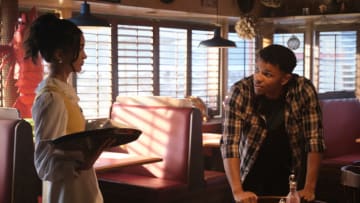 Nancy Drew -- "The Testimony of the Executed Man" -- Image Number: NCD303b_0098r.jpg -- Pictured (L-R): Maddison Jaizani as Bess and Tunji Kasim as Nick -- Photo: Michael Courtney/The CW -- © 2021 The CW Network, LLC. All Rights Reserved.