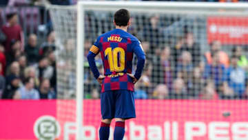 BARCELONA, SPAIN - FEBRUARY 15: Lionel Messi of FC Barcelona during the La Liga Santander match between FC Barcelona v Getafe at the Camp Nou on February 15, 2020 in Barcelona Spain (Photo by David S. Bustamante/Soccrates/Getty Images)