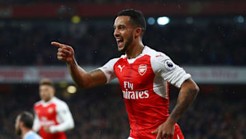 LONDON, ENGLAND - DECEMBER 10: Theo Walcott of Arsenal celebrates scoring his sides first goal during the Premier League match between Arsenal and Stoke City at the Emirates Stadium on December 10, 2016 in London, England. (Photo by Clive Rose/Getty Images)