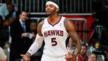 ATLANTA, GA - JANUARY 30: Josh Smith #5 of the Atlanta Hawks against the Toronto Raptors at Philips Arena on January 30, 2013 in Atlanta, Georgia. NOTE TO USER: User expressly acknowledges and agrees that, by downloading and or using this photograph, User is consenting to the terms and conditions of the Getty Images License Agreement. (Photo by Kevin C. Cox/Getty Images)