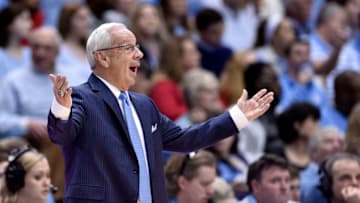 CHAPEL HILL, NC - JANUARY 27: Head coach Roy Williams of the North Carolina Tar Heels reacts during their game against the North Carolina State Wolfpack at the Dean Smith Center on January 27, 2018 in Chapel Hill, North Carolina. (Photo by Grant Halverson/Getty Images)