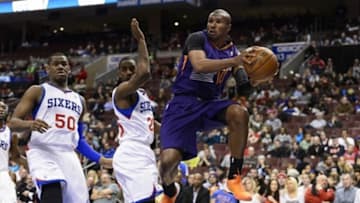 Jan 27, 2014; Philadelphia, PA, USA; Phoenix Suns guard Leandro Barbosa (10) passes the ball during the third quarter against the Philadelphia 76ers at the Wells Fargo Center. The Suns defeated the Sixers 124-113. Mandatory Credit: Howard Smith-USA TODAY Sports