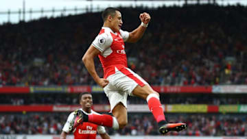 LONDON, ENGLAND - SEPTEMBER 24: Alexis Sanchez of Arsenal celebrates scoring his sides first goal during the Premier League match between Arsenal and Chelsea at the Emirates Stadium on September 24, 2016 in London, England. (Photo by Paul Gilham/Getty Images)
