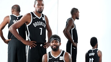 OKC Thunder Team Previews: Kevin Durant #7 and Kyrie Irving #11 of the Brooklyn Nets (Photo by Nathaniel S. Butler/NBAE via Getty Images)