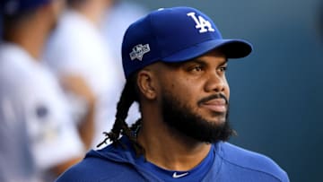 LOS ANGELES, CALIFORNIA - OCTOBER 03: Kenley Jansen #74 of the Los Angeles Dodgers looks on from the dug out before game one of the National League Division Series against the Washington Nationals at Dodger Stadium on October 03, 2019 in Los Angeles, California. (Photo by Harry How/Getty Images)