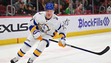 Jan 17, 2023; Chicago, Illinois, USA; Buffalo Sabres forward Victor Olofsson (71) skates against the Chicago Blackhawks at United Center. Mandatory Credit: Jamie Sabau-USA TODAY Sports