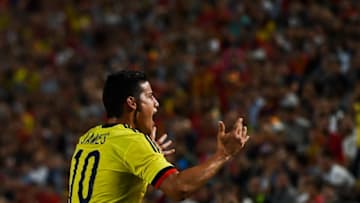 MURCIA, SPAIN - JUNE 07: James Rodriguez reacts during a friendly match between Spain and Colombia at La Nueva Condomina stadium on June 7, 2017 in Murcia, Spain. (Photo by David Ramos/Getty Images)