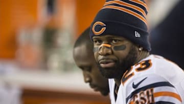 Dec 22, 2013; Philadelphia, PA, USA; Chicago Bears wide receiver Devin Hester (23) sits on the bench during the fourth quarter at Lincoln Financial Field. Philadelphia Eagles defeated the Chicago Bears 54-11. Mandatory Credit: Tommy Gilligan-USA TODAY Sports