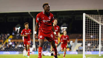 LONDON, ENGLAND - SEPTEMBER 21: Tammy Abraham of Bristol City celebrates scoring his sides second goal during the EFL Cup Third Round match between Fulham and Bristol City at Craven Cottage on September 21, 2016 in London, England. (Photo by Paul Gilham/Getty Images)