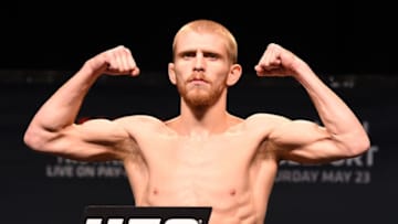 LAS VEGAS, NV - MAY 22: Justin Scoggins weighs in during the UFC 187 weigh-in at the MGM Grand Conference Center on May 22, 2015 in Las Vegas, Nevada. (Photo by Josh Hedges/Zuffa LLC/Zuffa LLC via Getty Images)