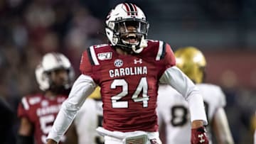 COLUMBIA, SC - NOVEMBER 02: Defensive back Israel Mukuamu #24 of the South Carolina Gamecocks during their game against the Vanderbilt Commodores at Williams-Brice Stadium on November 2, 2019 in Columbia, South Carolina. (Photo by Michael Chang/Getty Images)