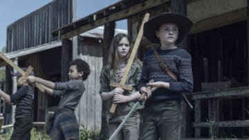 Cailey Fleming as Judith, Anabelle Holloway as Gracie, Kien Michael Spiller as Hershel, Antony Azor as RJ - The Walking Dead _ Season 11, Episode 5 - Photo Credit: Josh Stringer/AMC
