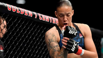 SACRAMENTO, CALIFORNIA - JULY 13: Germaine de Randamie of the Netherlands prepares to fight Aspen Ladd in their women's bantamweight bout during the UFC Fight Night event at Golden 1 Center on July 13, 2019 in Sacramento, California. (Photo by Jeff Bottari/Zuffa LLC/Zuffa LLC via Getty Images)