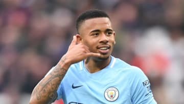 LONDON, ENGLAND - APRIL 29: Gabriel Jesus of Manchester City celebrates after scoring his sides third goal during the Premier League match between West Ham United and Manchester City at London Stadium on April 29, 2018 in London, England. (Photo by Michael Regan/Getty Images)
