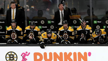 BOSTON - DECEMBER 7: Boston Bruins head coach Bruce Cassidy and the Bruins bench react as time runs out on their first loss in regulation at home this season after the Colorado Avalanche beat the Bruins, 4-1. The Boston Bruins host the Colorado Avalanche in a regular season NHL hockey game at TD Garden in Boston on Dec. 7, 2019. (Photo by Barry Chin/The Boston Globe via Getty Images)