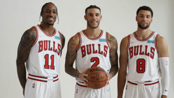 Lonzo Ball, Zach LaVine, DeMar DeRozan, Chicago Bulls Mandatory Credit: David Banks-USA TODAY Sports