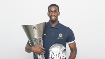 ISTANBUL, TURKEY - MAY 21: Ekpe Udoh, #8 of Fenerbahce Istanbul and MVP of the Final pose during Turkish Airlines EuroLeague Basketball Final Four istanbul 2017 Champion Photo Session at Sinan Erdem Dome on May 21, 2017 in Istanbul, Turkey. (Photo by Rodolfo Molina/EB via Getty Images)