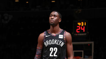 BROOKLYN, NY - APRIL 18: Caris LeVert #22 of the Brooklyn Nets looks on against the Philadelphia 76ers during Game Three of Round One of the 2019 NBA Playoffs on April 18, 2019 at the Barclays Center in Brooklyn, New York. NOTE TO USER: User expressly acknowledges and agrees that, by downloading and/or using this photograph, user is consenting to the terms and conditions of the Getty Images License Agreement. Mandatory Copyright Notice: Copyright 2019 NBAE (Photo by Nathaniel S. Butler/NBAE via Getty Images)
