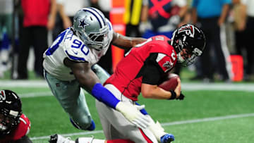 ATLANTA, GA - NOVEMBER 12: DeMarcus Lawrence #90 of the Dallas Cowboys sacks Matt Ryan #2 of the Atlanta Falcons during the first half at Mercedes-Benz Stadium on November 12, 2017 in Atlanta, Georgia. (Photo by Scott Cunningham/Getty Images)