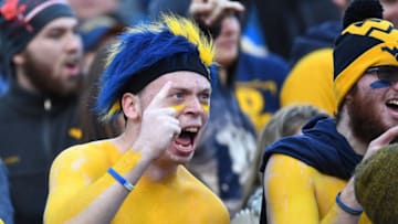 MORGANTOWN, WV - OCTOBER 22: A West Virginia Mountaineers fan cheers during the third quarter against the TCU Horned Frogs at Mountaineer Field on October 22, 2016 in Morgantown, West Virginia. (Photo by Joe Sargent/Getty Images)