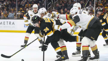 Jake DeBrusk Against the Vegas Golden Knights. (Photo by Adam Glanzman/Getty Images)