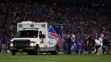 ORCHARD PARK, NEW YORK - SEPTEMBER 19: An ambulance is seen on field after Dane Jackson #30 of the Buffalo Bills was injured in a play against the Tennessee Titans during the second quarter of the game at Highmark Stadium on September 19, 2022 in Orchard Park, New York. (Photo by Joshua Bessex/Getty Images)