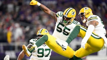 MINNEAPOLIS, MINNESOTA - DECEMBER 23: Outside linebacker Za'Darius Smith #55 of the Green Bay Packers and linebacker Kyler Fackrell #51 of the Green Bay Packers celebrate after a sack against the Minnesota Vikings during the game at U.S. Bank Stadium on December 23, 2019 in Minneapolis, Minnesota. (Photo by Hannah Foslien/Getty Images)