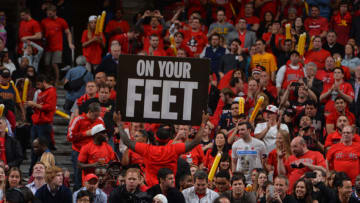 CHICAGO,IL : Fans of the Chicago Bulls cheer for their team against the Cleveland Cavaliers at the United Center During Game Four of the Eastern Conference Semifinals during the 2015 NBA Playoffs on May 10, 2015 in Chicago,Illinois NOTE TO USER: User expressly acknowledges and agrees that, by downloading and/or using this Photograph, user is consenting to the terms and conditions of the Getty Images License Agreement. Mandatory Copyright Notice: Copyright 2015 NBAE (Photo by Jesse D. Garrabrant/NBAE via Getty Images)