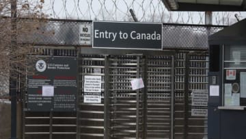 The border with Canada is closed to nonessential travel on Wednesday, March 18, 2020 to help stop the spread of COVID-19. The pedestrian bordering crossing at the Rainbow Bridge in Niagara Falls, NY has signs posted warning people if they have been to Europe, China or Iran in the last 14 days they will not be let back in the U.S. if they leave the U.S. The border patrol employee who answered the booth said Canada is currently not open to U.S. citizens.Pedestrian Crossing Into Canada Rochester Coronavirus