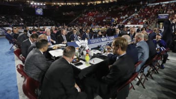 VANCOUVER, BRITISH COLUMBIA - JUNE 22: The Toronto Maple Leafs management attend the 2019 NHL Draft at the Rogers Arena on June 22, 2019 in Vancouver, Canada. (Photo by Bruce Bennett/Getty Images)