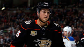 ANAHEIM, CA - JANUARY 23: Brandon Montour #26 of the Anaheim Ducks skates during the game against the St. Louis Blues on January 23, 2019 at Honda Center in Anaheim, California. (Photo by Debora Robinson/NHLI via Getty Images)