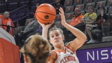 Clemson senior forward Hannah Hank (12) during Rock the John basketball season kickoff event at Littlejohn Coliseum in Clemson, S.C. Thursday, October 27, 2022.Rock The John Basketball Season Kickoff Event
