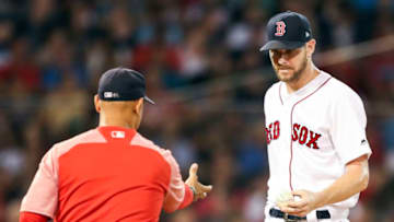 BOSTON, MA - JULY 28: Chris Sale #41 of the Boston Red Sox is pulled by Manager Alex Cora in the sixth inning of a game against the New York Yankees at Fenway Park on July 28, 2019 in Boston, Massachusetts. (Photo by Adam Glanzman/Getty Images)
