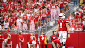MADISON, WISCONSIN - SEPTEMBER 07: Graham Mertz #5 of the Wisconsin Badgers looks on in the fourth quarter against the Central Michigan Chippewas at Camp Randall Stadium on September 07, 2019 in Madison, Wisconsin. (Photo by Dylan Buell/Getty Images)