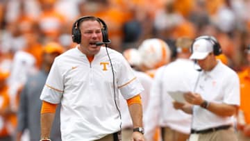 KNOXVILLE, TN - SEPTEMBER 09: Head coach Butch Jones of the Tennessee Volunteers reacts during the second half of the game against the Indiana State Sycamores at Neyland Stadium on September 9, 2017 in Knoxville, Tennessee. (Photo by Michael Reaves/Getty Images)