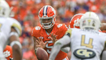 Clemson quarterback D.J. Uiagalelei (5) takes a snap during the second quarter in Clemson, S.C., September 18, 2021.Ncaa Football Georgia Tech At Clemson