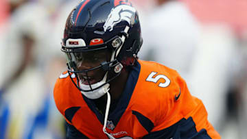 Aug 28, 2021; Denver, Colorado, USA; Denver Broncos quarterback Teddy Bridgewater (5) before the preseason game against the Los Angeles Rams at Empower Field at Mile High. Mandatory Credit: Ron Chenoy-USA TODAY Sports