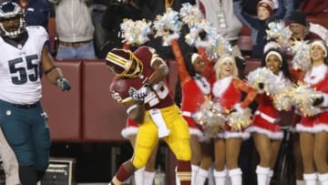 Dec 20, 2014; Landover, MD, USA; Washington Redskins running back Alfred Morris (46) celebrates after scoring a touchdown against the Philadelphia Eagles in the first quarter at FedEx Field. Mandatory Credit: Geoff Burke-USA TODAY Sports
