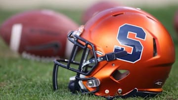 Nov 26, 2016; Pittsburgh, PA, USA; A Syracuse Orange helmet as seen on the sidelines against the Pittsburgh Panthers during the fourth quarter at Heinz Field. Pittsburgh won 76-61. Mandatory Credit: Charles LeClaire-USA TODAY Sports