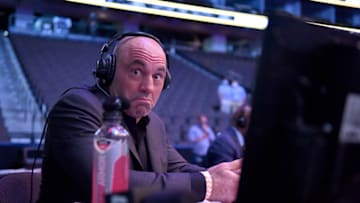 JACKSONVILLE, FLORIDA - MAY 09: Announcer Joe Rogan reacts during UFC 249 at VyStar Veterans Memorial Arena on May 09, 2020 in Jacksonville, Florida. (Photo by Douglas P. DeFelice/Getty Images)