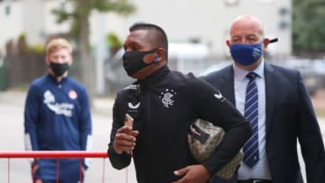 ABERDEEN, SCOTLAND - AUGUST 01: Alfredo Morelos of Rangers FC arrives at the stadium prior to the Ladbrokes Premiership match between Aberdeen and Rangers at Pittodrie Stadium on August 01, 2020 in Aberdeen, Scotland. Football Stadiums around Europe remain empty due to the Coronavirus Pandemic as Government social distancing laws prohibit fans inside venues resulting in all fixtures being played behind closed doors. (Photo by Andrew Milligan/Pool via Getty Images)