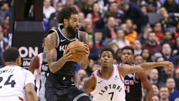 TORONTO, ON - JANUARY 22: Willie Cauley-Stein #00 of the Sacramento Kings battles against Kyle Lowry #7 of the Toronto Raptors in an NBA game at Scotiabank Arena on January 22, 2019 in Toronto, Ontario, Canada. The Raptors defeated the Kings 120-105. NOTE TO USER: user expressly acknowledges and agrees by downloading and/or using this Photograph, user is consenting to the terms and conditions of the Getty Images Licence Agreement. ( Photo by Claus Andersen/Getty Images)