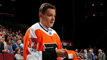 CHICAGO, IL - JUNE 24: Matthew Strome celebrates after being selected 106th overall by the Philadelphia Flyers during the 2017 NHL Draft at the United Center on June 24, 2017 in Chicago, Illinois. (Photo by Bruce Bennett/Getty Images)