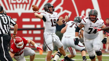 BLOOMINGTON, IN - SEPTEMBER 5: Mark Iannotti #19 of the Southern Illinois Salukis passes the ball against the Indiana Hoosiers at Memorial Stadium on September 5, 2015 in Bloomington, Indiana. Indiana defeated Southern Illinois 48-47. (Photo by Michael Hickey/Getty Images)