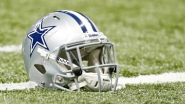 Nov 10, 2013; New Orleans, LA, USA; A detail of a Dallas Cowboys helmet prior to a game against the New Orleans Saints at Mercedes-Benz Superdome. Mandatory Credit: Derick E. Hingle-USA TODAY Sports