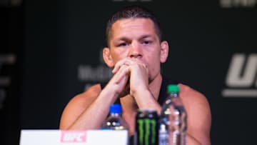 LAS VEGAS, NV - AUGUST 17: Nate Diaz speaks to the media during the UFC 202 Press Conference at David Copperfield Theater in the MGM Grand Hotel/Casino on August 17, 2016 in Las Vegas, Nevada. (Photo by Brandon Magnus/Zuffa LLC/Zuffa LLC via Getty Images)
